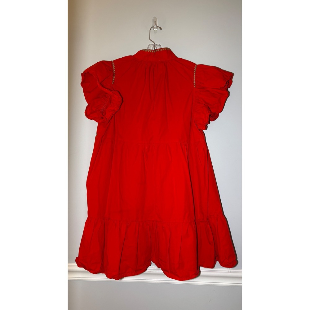 Umgee Mini Dress Womens Large Red Embroidered Tiered Flutter Sleeve - Picture 4 of 6